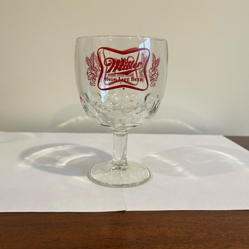 Vintage Miller High Life Beer Logo Thumbprint Glass Goblet